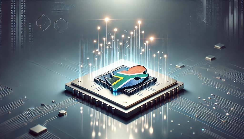 Art: The South African flag on top of a computer chip.